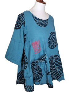 A-Line Blouse - Temari Print - New Teal