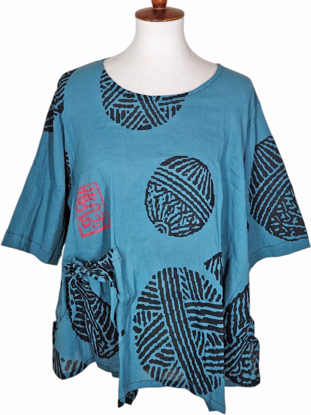 A-Line Blouse - Temari Print - New Teal