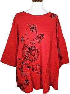 Button Top - Tsuru Temari Print - Red