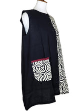 Sleeveless Panel Tunic - Solid/Swirls Print - Black