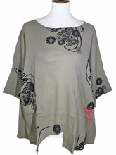 Tab Pocket Top - Wave Kiku Print - Grey