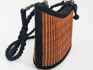 Tatami Style Crescent Shape Bag - Brown with Natural Stripe - Small