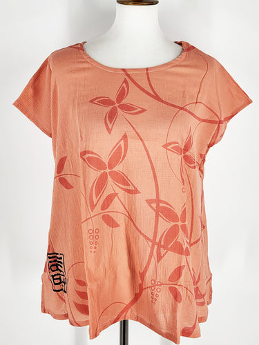 T-Top - Flower Circle Print - Coral Pink