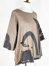 Button Top - Big Butterfly Print - Grey