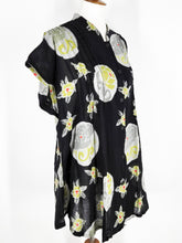 Pintuck Long Tunic - Tsubaki Print - Black
