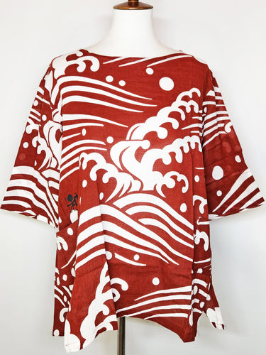 El Blouse - Hokusai Print - Maroon