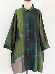 Panel Long Jacket - Gradient Stripe Print - Green
