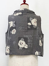 Collared Crop Vest - Camellia Patch Print - Grey