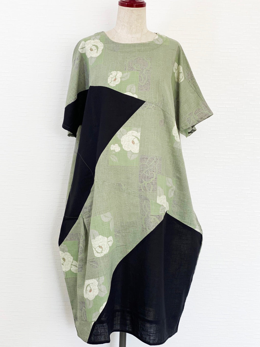 Panel Dress - Camellia Patch Print - Light Green