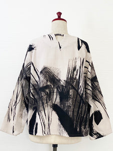 Circle Pocket Pullover - Sumi Brush Print - Light Grey