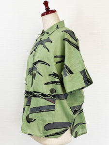 Short Sleeve Tuck Jacket - Bamboo Bubble Print - Light Green