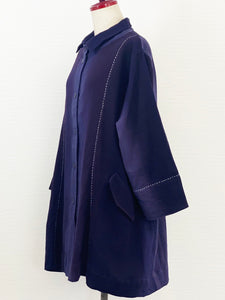 Long Jacket - Gradient Wave Print with Sashiko - Purple