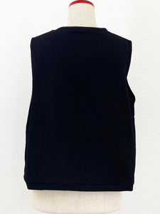 Circle Patch Crop Vest - Solid/Dot Line Print - Black