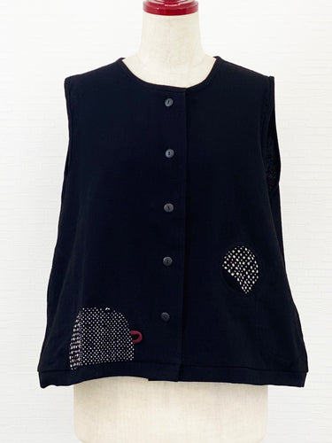 Circle Patch Crop Vest - Solid/Multi Dot Print - Black
