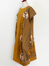 Asym Tuck Dress - Bare Tree Bubble Print - Mustard