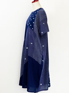 Panel Dress - Multi Dot Patchwork Print - Dark Blue