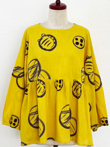 Flare Bottom Pullover - Tiger Bubble Print - Mustard