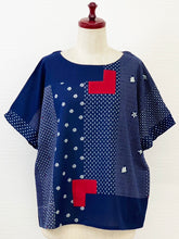 Crop Top - Multi Dot Patchwork Print - Dark Blue