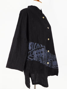 Mao Collar Jacket - Poly - Print Patchwork - Black (01)