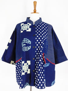 Mao Collar Jacket - Kasuri Patch - Indigo
