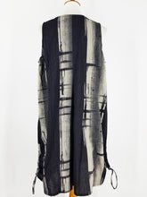 Circle Pocket Drawstring Dress - Kasuri Panel Print - Black
