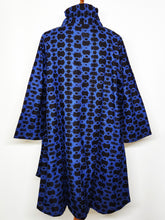 Stand Collar Coat - Point Line Print - Indigo