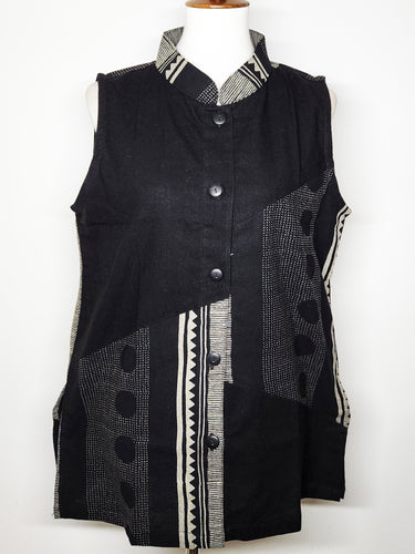 Mao Collar Vest - Multi Panel - Black