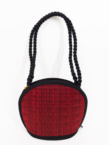 Tatami Style Clamshell Bag - Crimson with Black Stripe