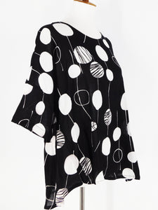 Side Slit Shirt - Random Bubble Print - Black