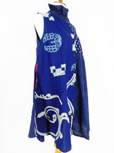 Stand Collar Long Vest - Kasuri Patch - Indigo