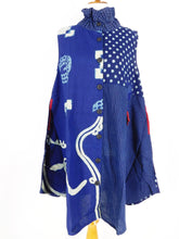Stand Collar Long Vest - Kasuri Patch - Indigo