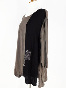 One-Of-A-Kind Assorted Kimono Silk Combo Tunic - Black/Charcoal - S/M - A