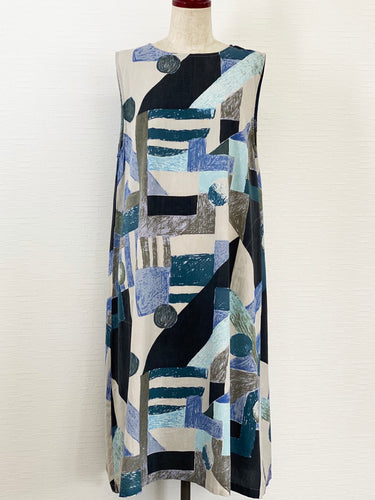 Jumper Dress - Geo Art Print -Light Grey