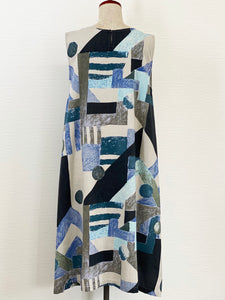 Jumper Dress - Geo Art Print -Light Grey