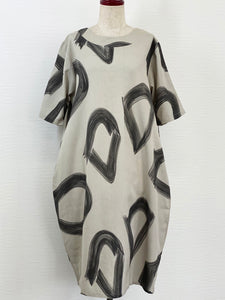 Panel Dress - Geo Brush Print - Light Grey